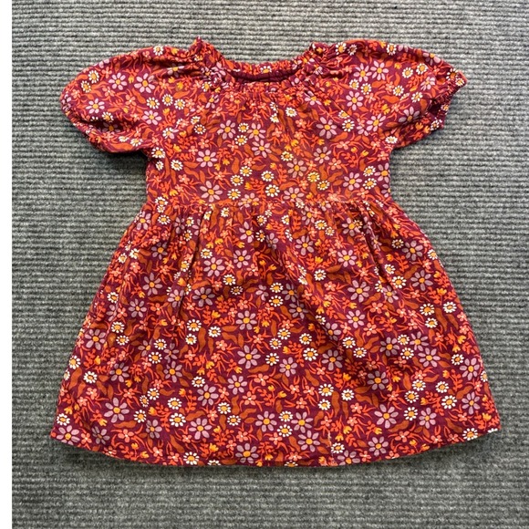 Cat & Jack Other - Cat & Jack Toddler Girls Floral Puff Sleeve Peplum Top Dress Burgundy Orange 3T
